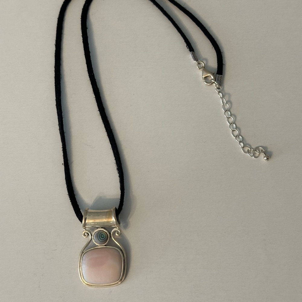 Sterling Silver Pink Stone Pendant Necklace - Women Jewelry